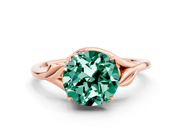 Rose gold Round Cut Green Sapphire Solitaire Ring with Twist Band and Four-Prong Setting