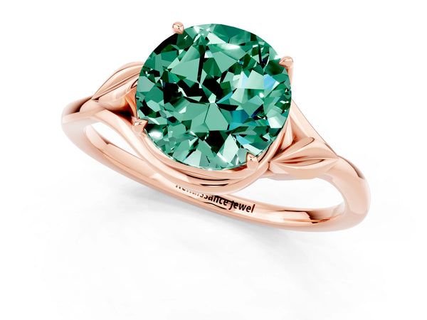 Rose gold Round Cut Green Sapphire Solitaire Ring with Twist Band and Four-Prong Setting