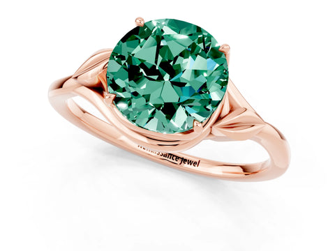 Rose gold Round Cut Green Sapphire Solitaire Ring with Twist Band and Four-Prong Setting_25