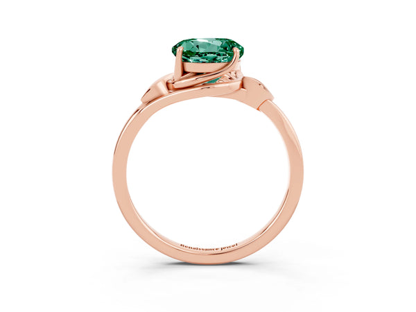 Rose gold Round Cut Green Sapphire Solitaire Ring with Twist Band and Four-Prong Setting