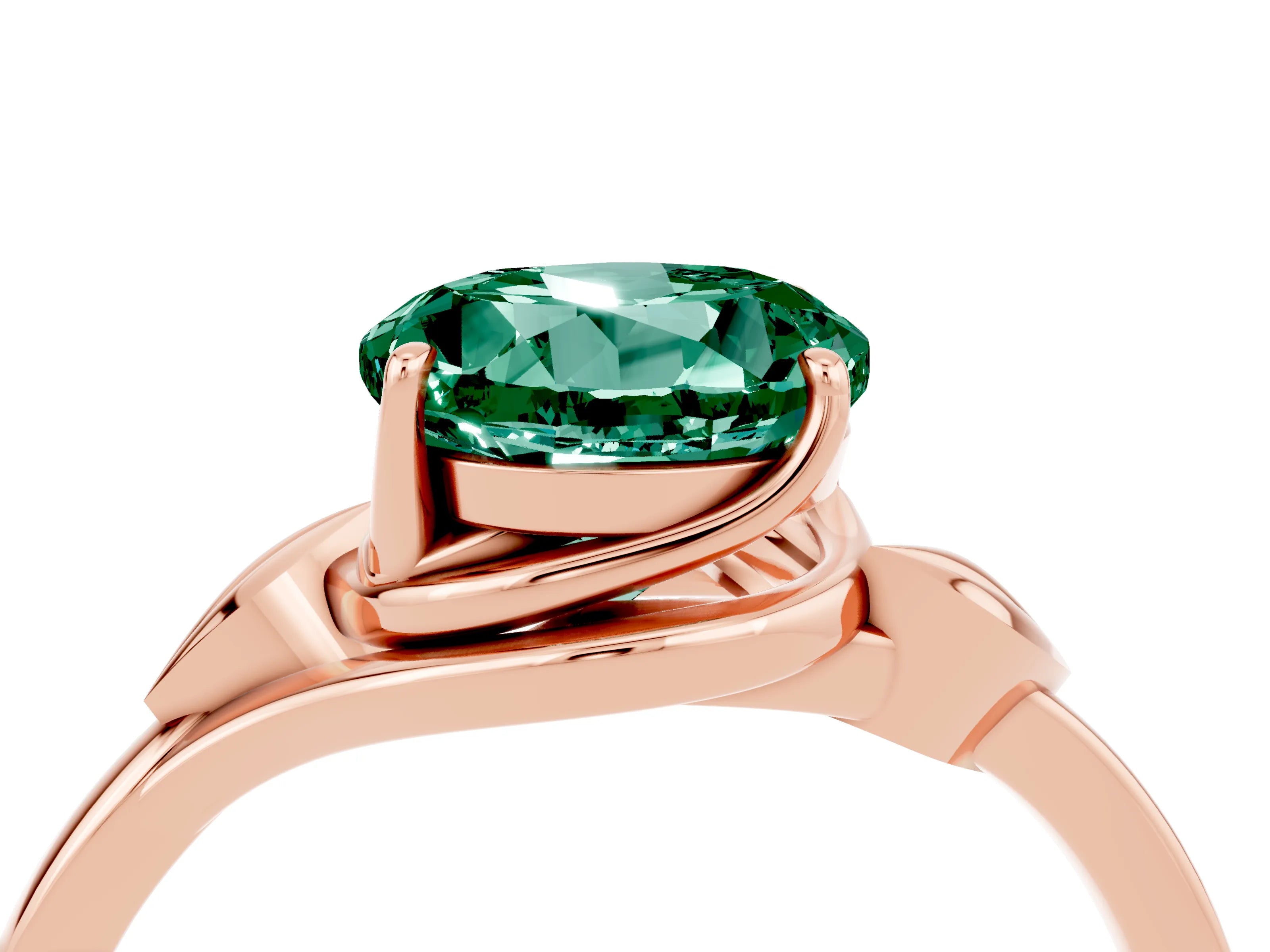 Rose gold Round Cut Green Sapphire Solitaire Ring with Twist Band and Four-Prong Setting_28