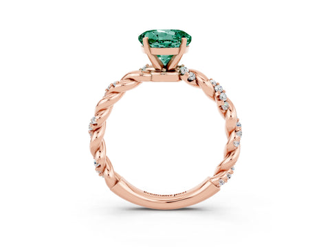 Rose gold Round Cut Green Sapphire Solitaire Ring with Twisted Band and Pavé Accents_3