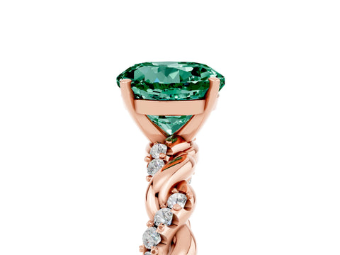 Rose gold Round Cut Green Sapphire Solitaire Ring with Twisted Band and Pavé Accents_5