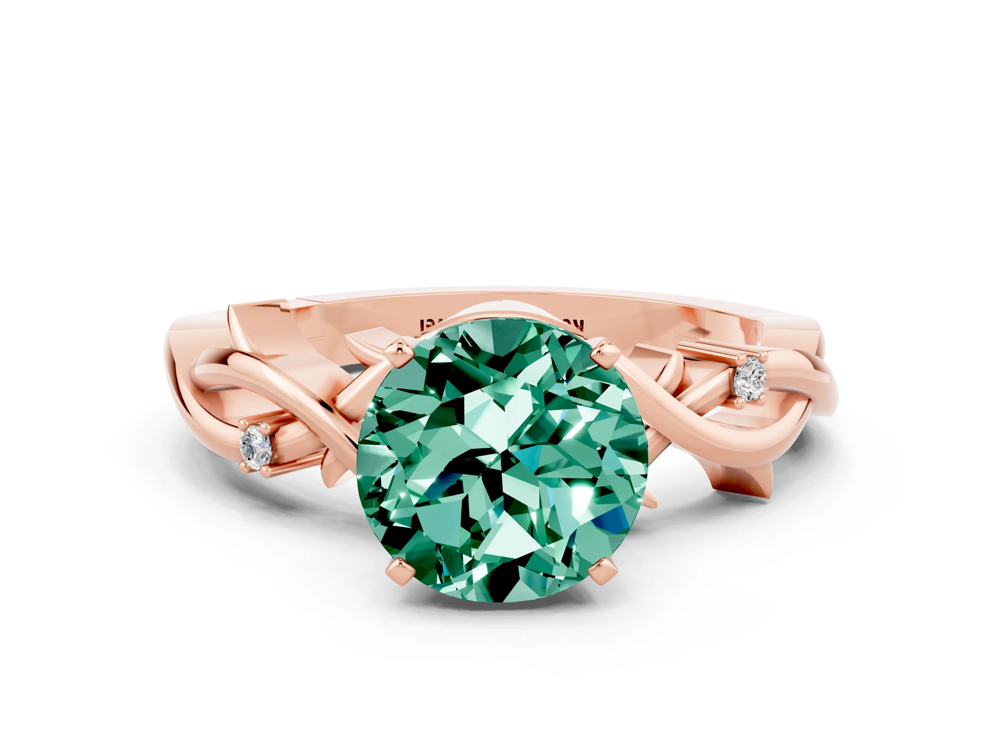 Rose gold Round Cut Green Sapphire Solitaire Ring with Twisted Band and Prong Setting