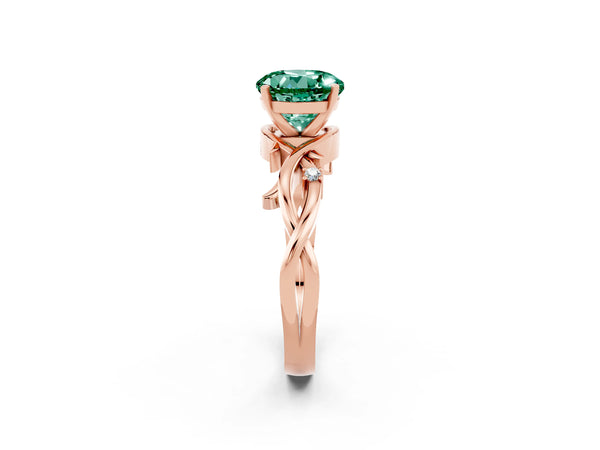 Rose gold Round Cut Green Sapphire Solitaire Ring with Twisted Band and Prong Setting
