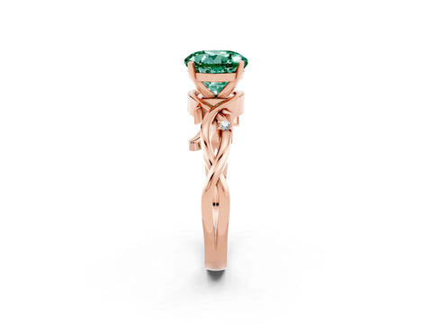 Rose gold Round Cut Green Sapphire Solitaire Ring with Twisted Band and Prong Setting_2