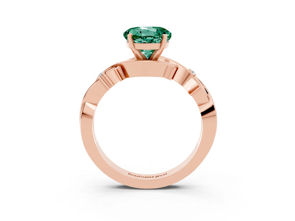 Rose gold Round Cut Green Sapphire Solitaire Ring with Twisted Band and Prong Setting
