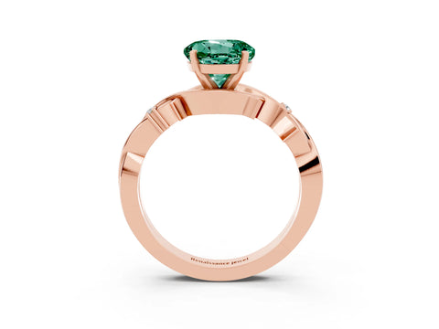 Rose gold Round Cut Green Sapphire Solitaire Ring with Twisted Band and Prong Setting_3