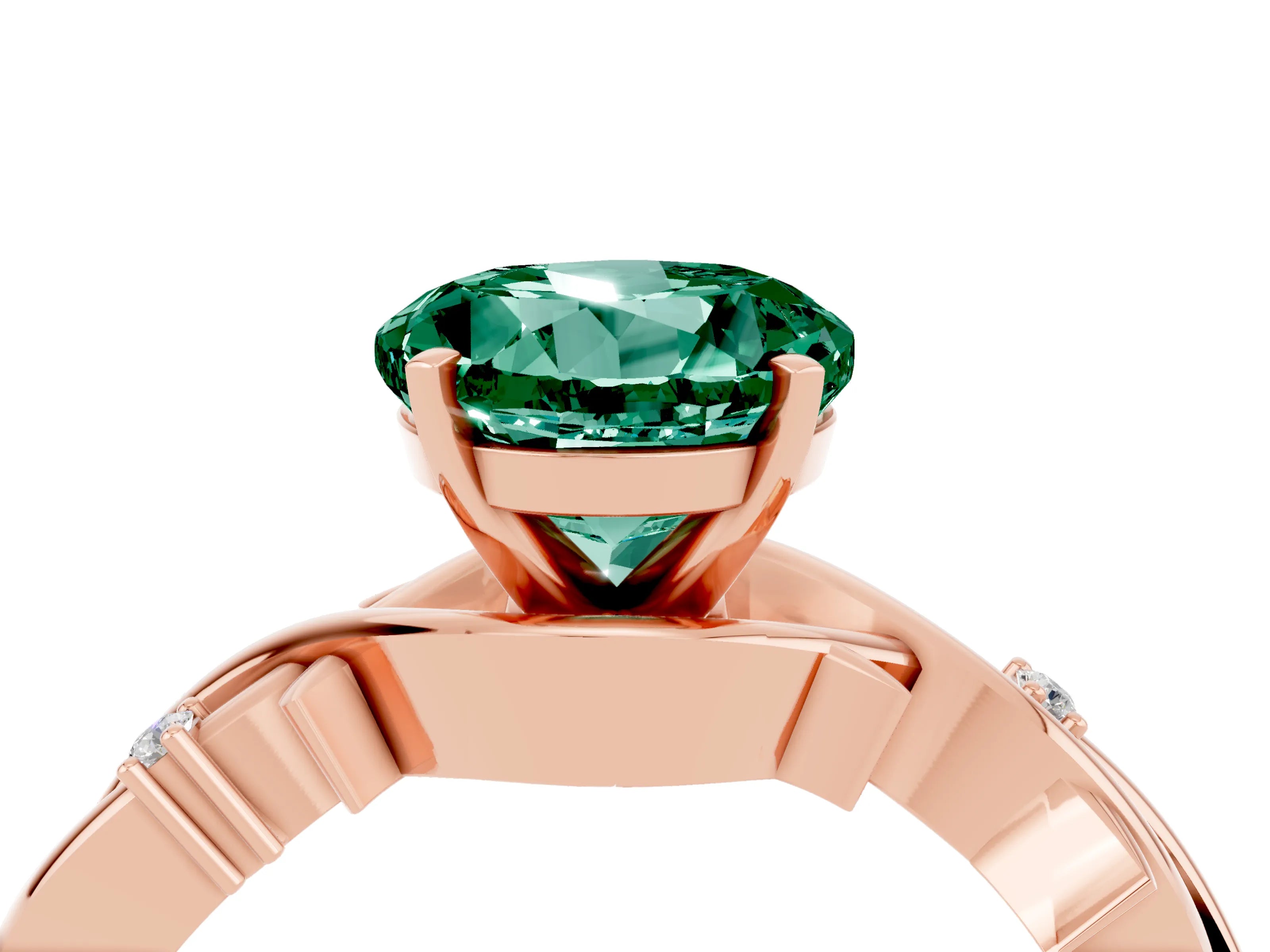 Rose gold Round Cut Green Sapphire Solitaire Ring with Twisted Band and Prong Setting_4