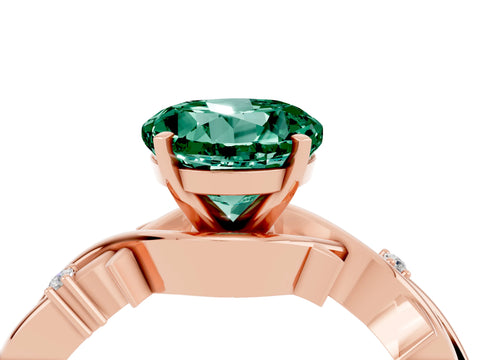 Rose gold Round Cut Green Sapphire Solitaire Ring with Twisted Band and Prong Setting_4