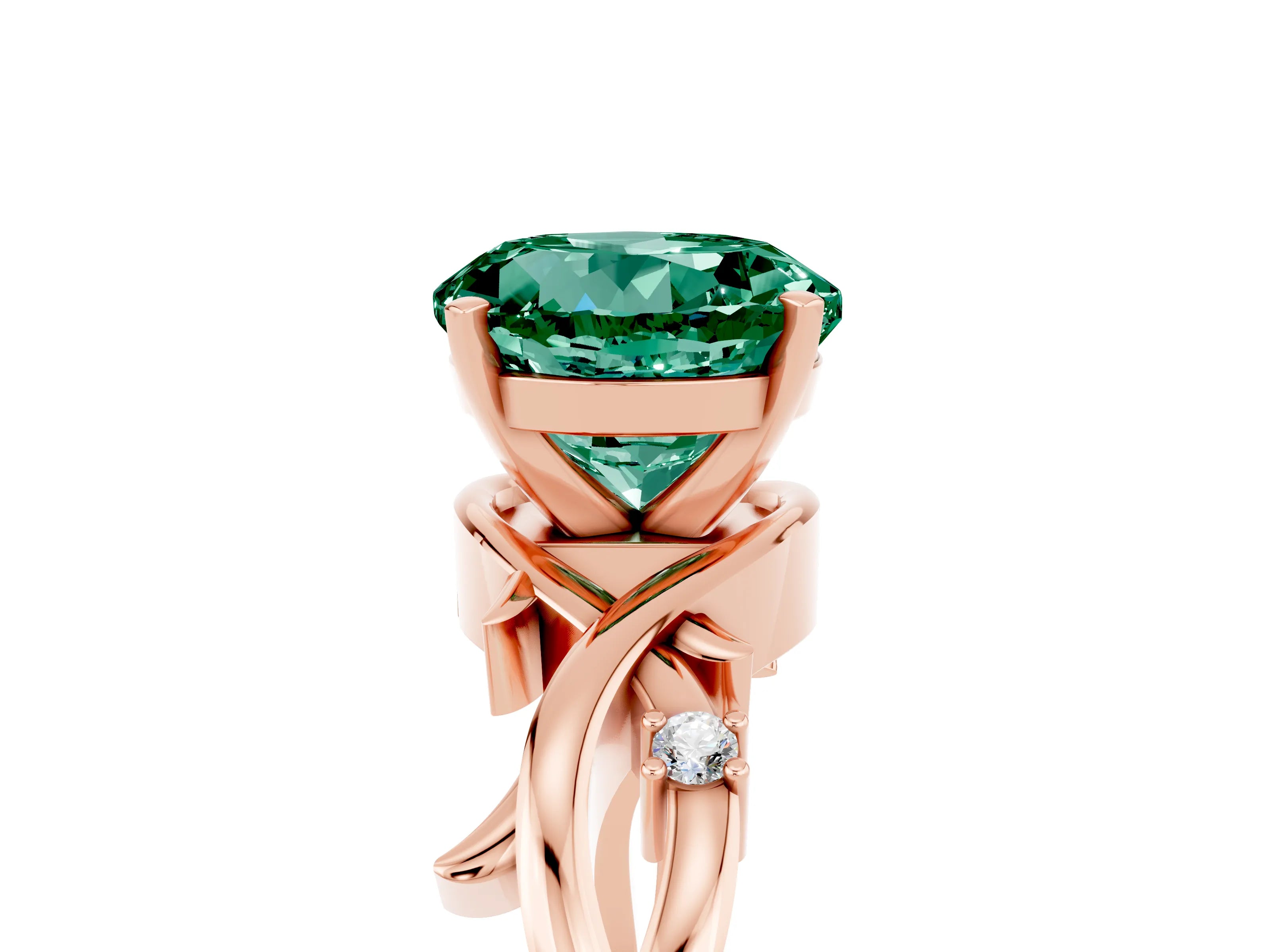 Rose gold Round Cut Green Sapphire Solitaire Ring with Twisted Band and Prong Setting_5