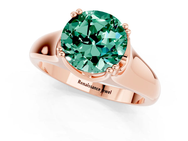 Rose gold Round Cut Green Sapphire Solitaire Ring with Wide Band and Prong Setting