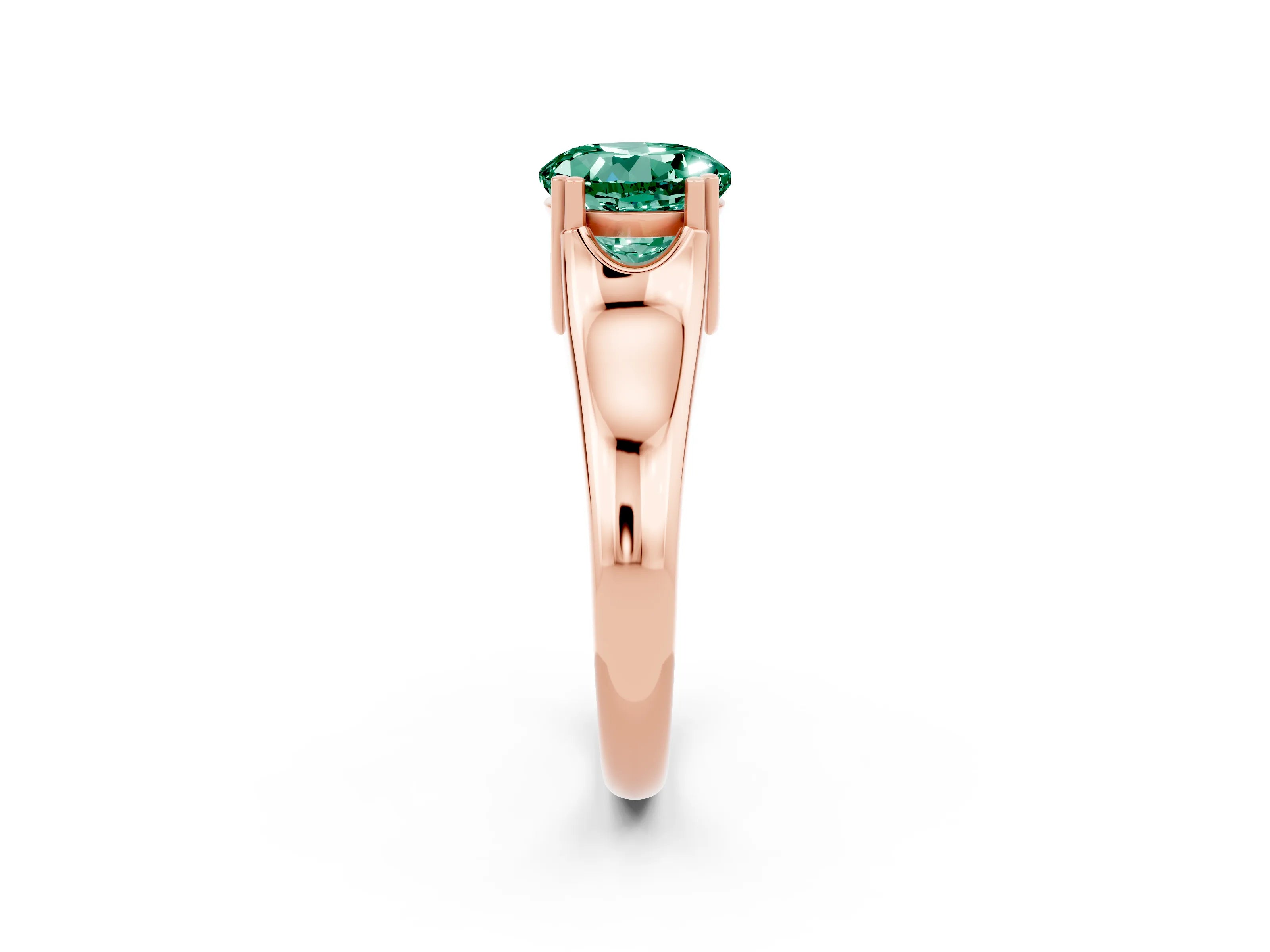 Rose gold Round Cut Green Sapphire Solitaire Ring with Wide Band and Prong Setting_2