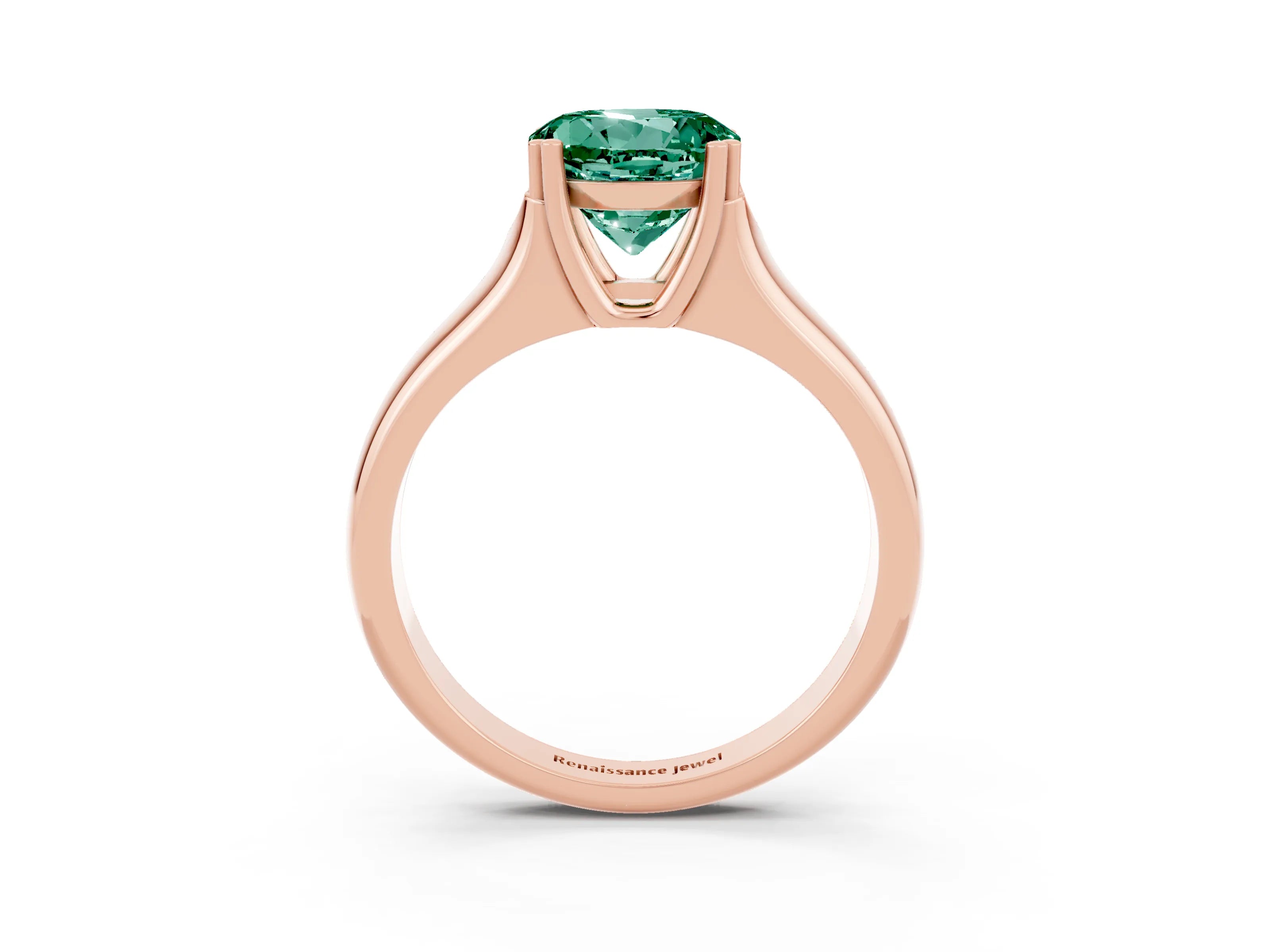 Rose gold Round Cut Green Sapphire Solitaire Ring with Wide Band and Prong Setting_3