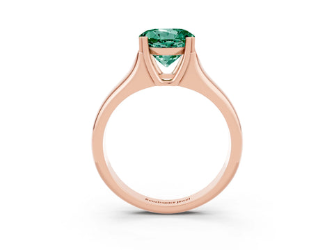 Rose gold Round Cut Green Sapphire Solitaire Ring with Wide Band and Prong Setting_3