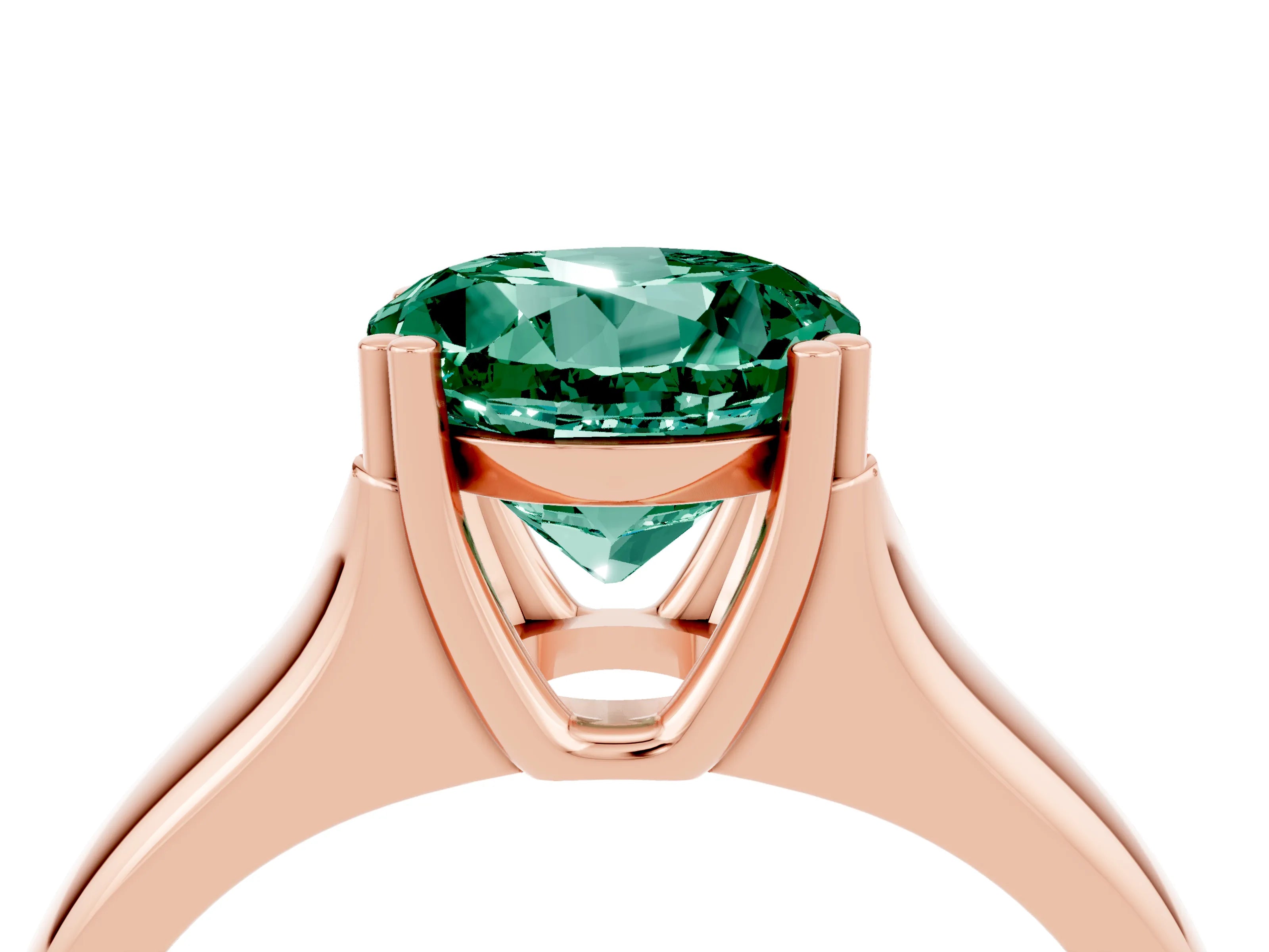 Rose gold Round Cut Green Sapphire Solitaire Ring with Wide Band and Prong Setting_4