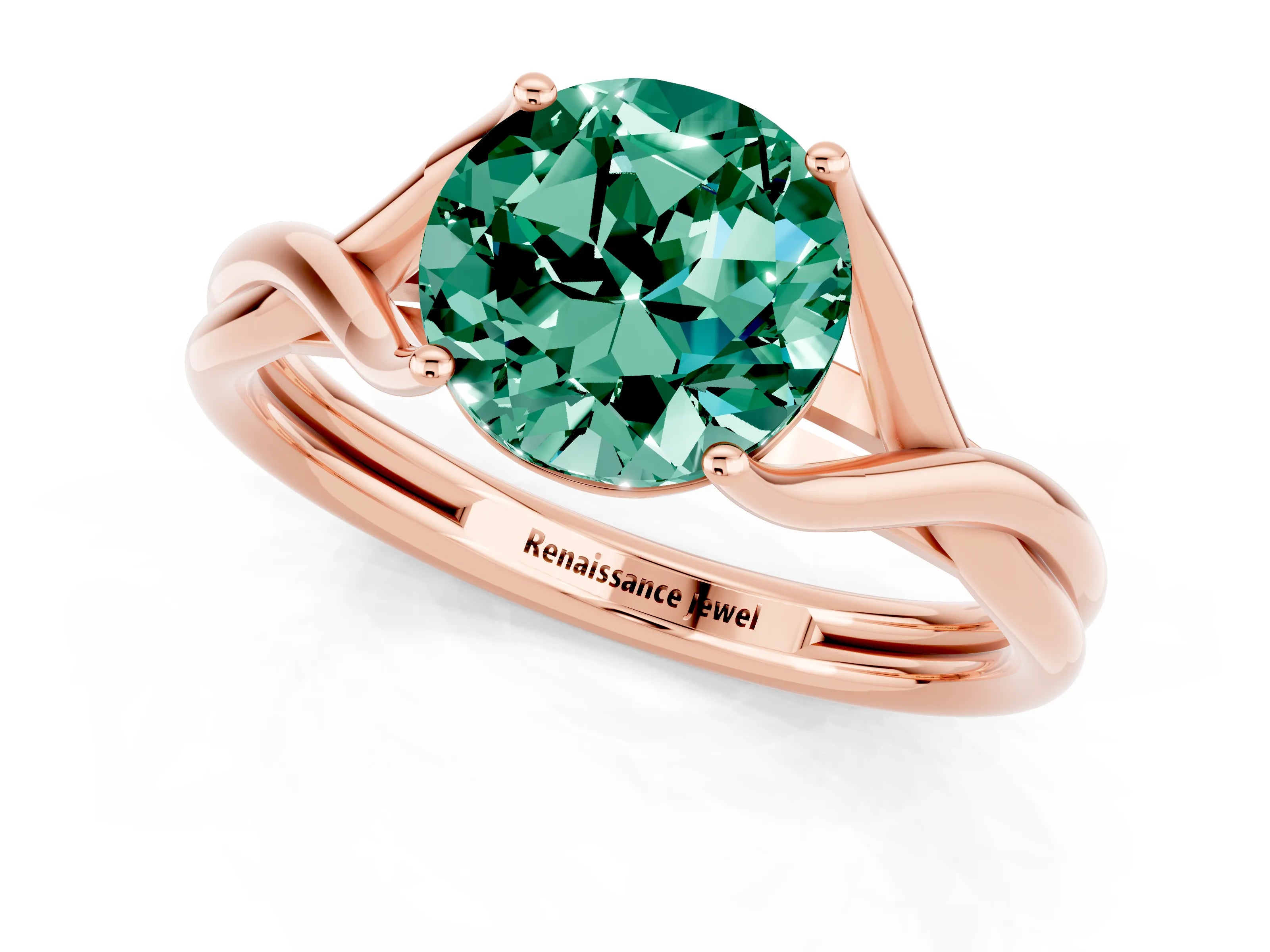 Rose gold Round Cut Green Sapphire Solitaire Twist Band Prong Setting Ring_25