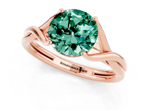 Rose gold Round Cut Green Sapphire Solitaire Twist Band Prong Setting Ring_25