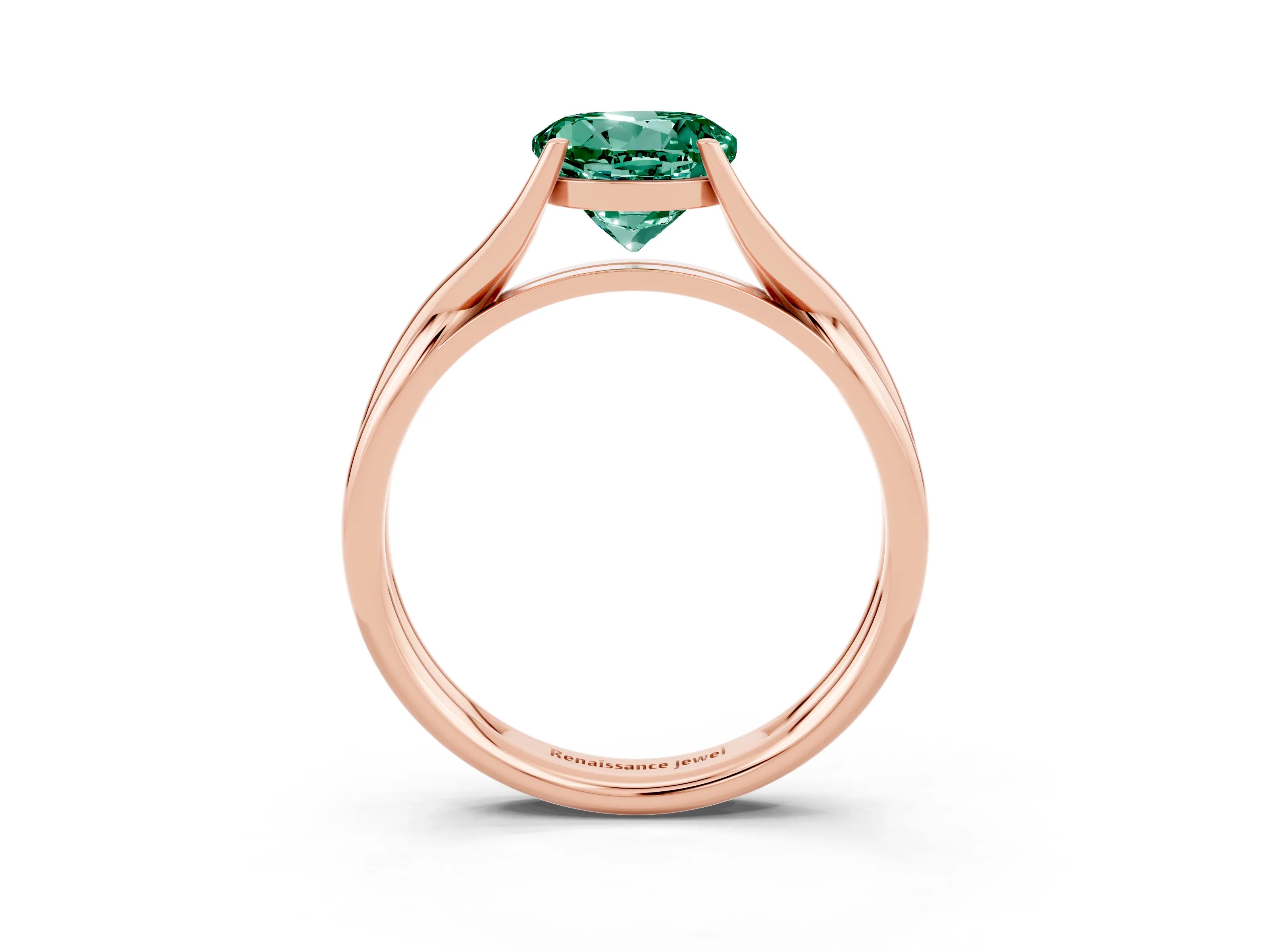 Rose gold Round Cut Green Sapphire Solitaire Twist Band Prong Setting Ring_27