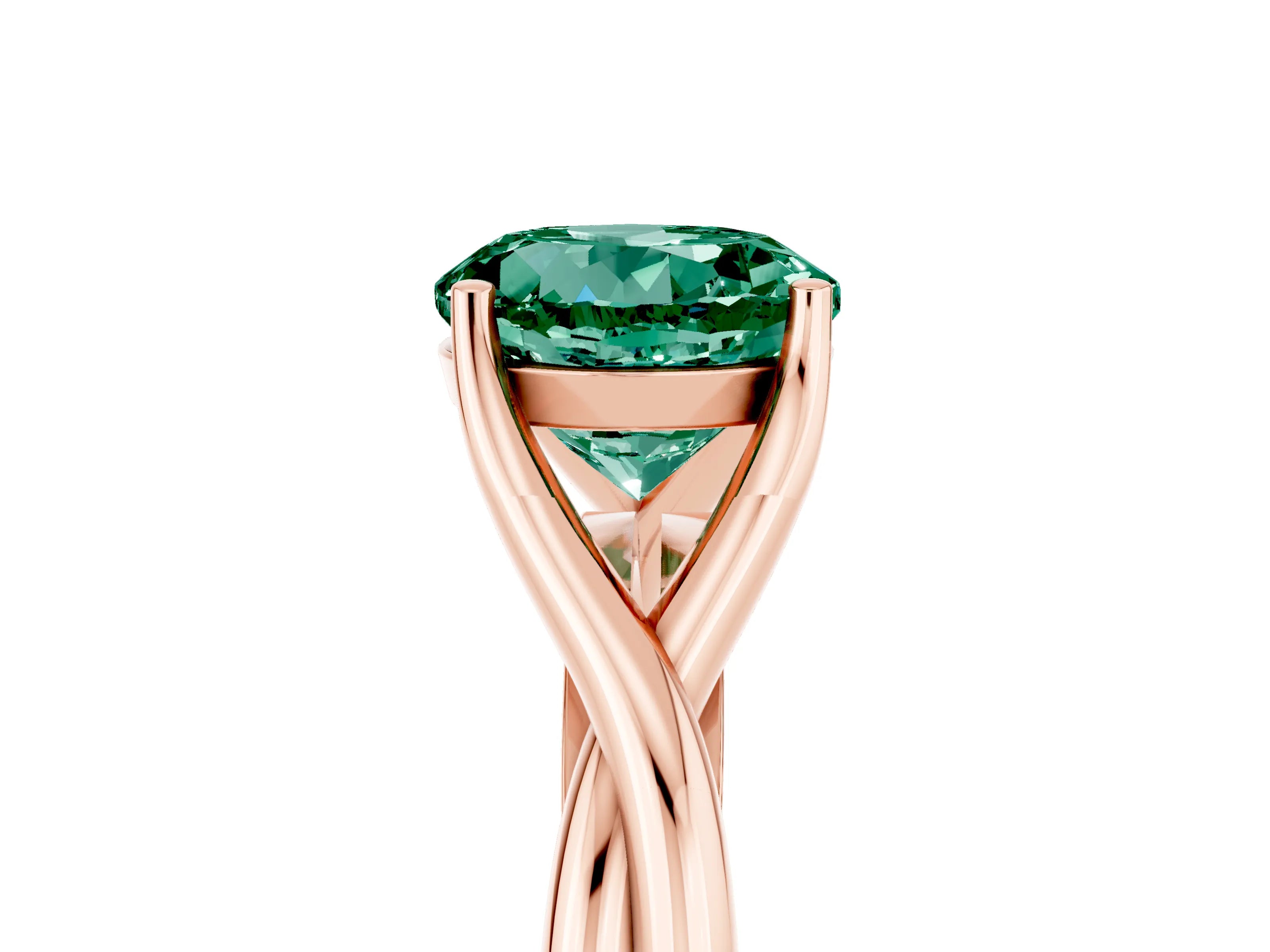 Rose gold Round Cut Green Sapphire Solitaire Twist Band Prong Setting Ring_29