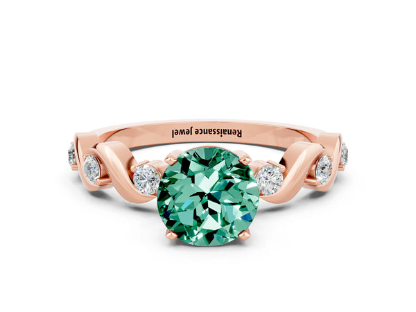 Rose gold Round Cut Green Sapphire Solitaire Twisted Band with Round  Accents and Prong Setting