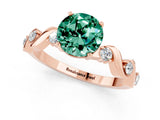 Rose gold Round Cut Green Sapphire Solitaire Twisted Band with Round  Accents and Prong Setting_13