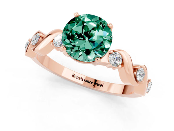 Rose gold Round Cut Green Sapphire Solitaire Twisted Band with Round  Accents and Prong Setting