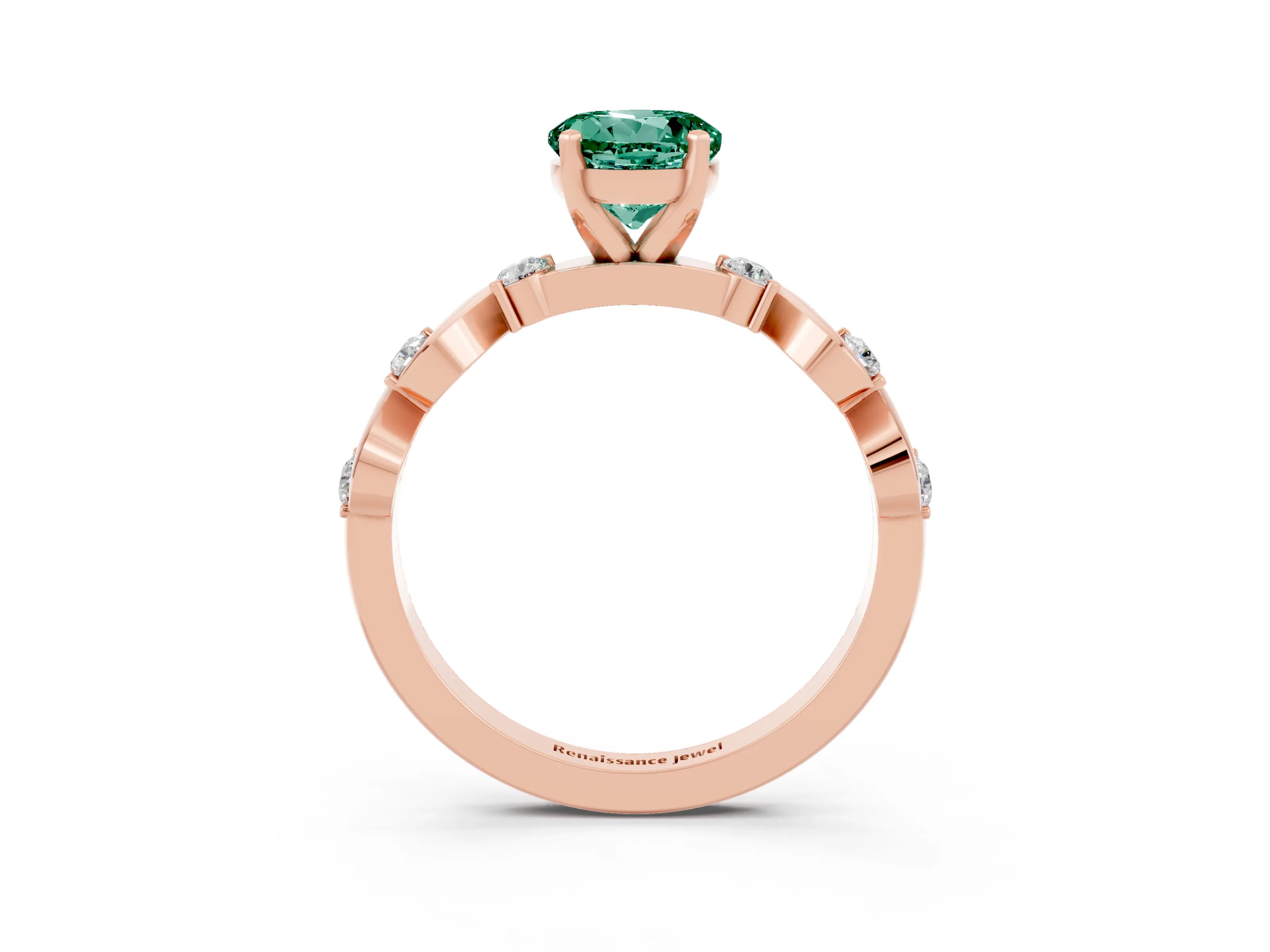 Rose gold Round Cut Green Sapphire Solitaire Twisted Band with Round  Accents and Prong Setting_15