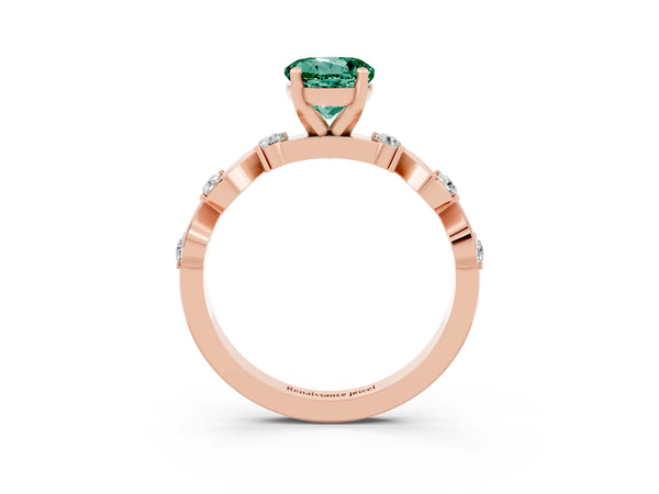 Rose gold Round Cut Green Sapphire Solitaire Twisted Band with Round  Accents and Prong Setting