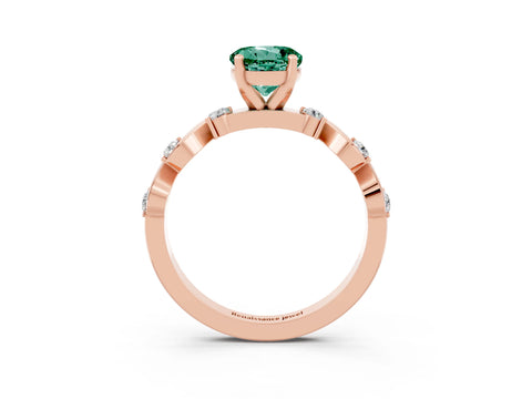 Rose gold Round Cut Green Sapphire Solitaire Twisted Band with Round  Accents and Prong Setting_15