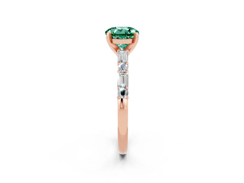 Rose gold Round Cut Green Sapphire Solitaire with Side Baguettes and Channel Set Band_2