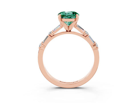 Rose gold Round Cut Green Sapphire Solitaire with Side Baguettes and Channel Set Band_3