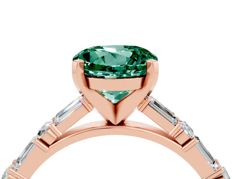 Rose gold Round Cut Green Sapphire Solitaire with Side Baguettes and Channel Set Band_4