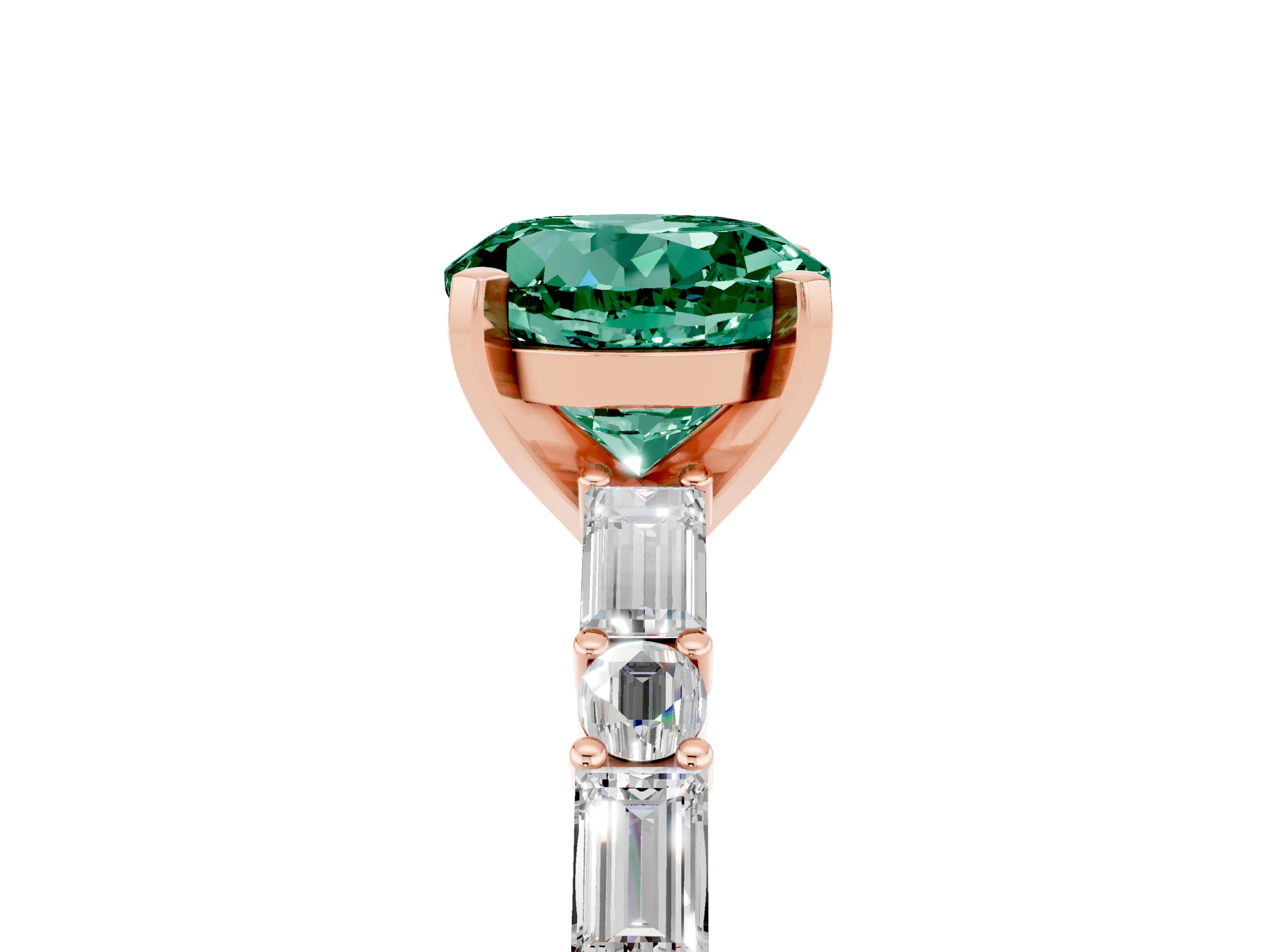 Rose gold Round Cut Green Sapphire Solitaire with Side Baguettes and Channel Set Band_5