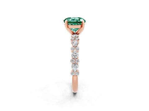 Rose gold Round Cut Green Sapphire Solitaire with Side Stones, Pave Band, Four-Prong Setting_38