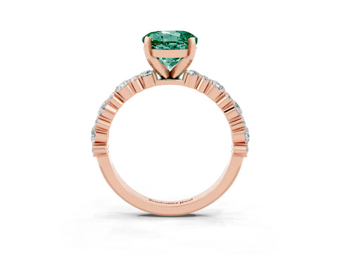 Rose gold Round Cut Green Sapphire Solitaire with Side Stones, Pave Band, Four-Prong Setting_39