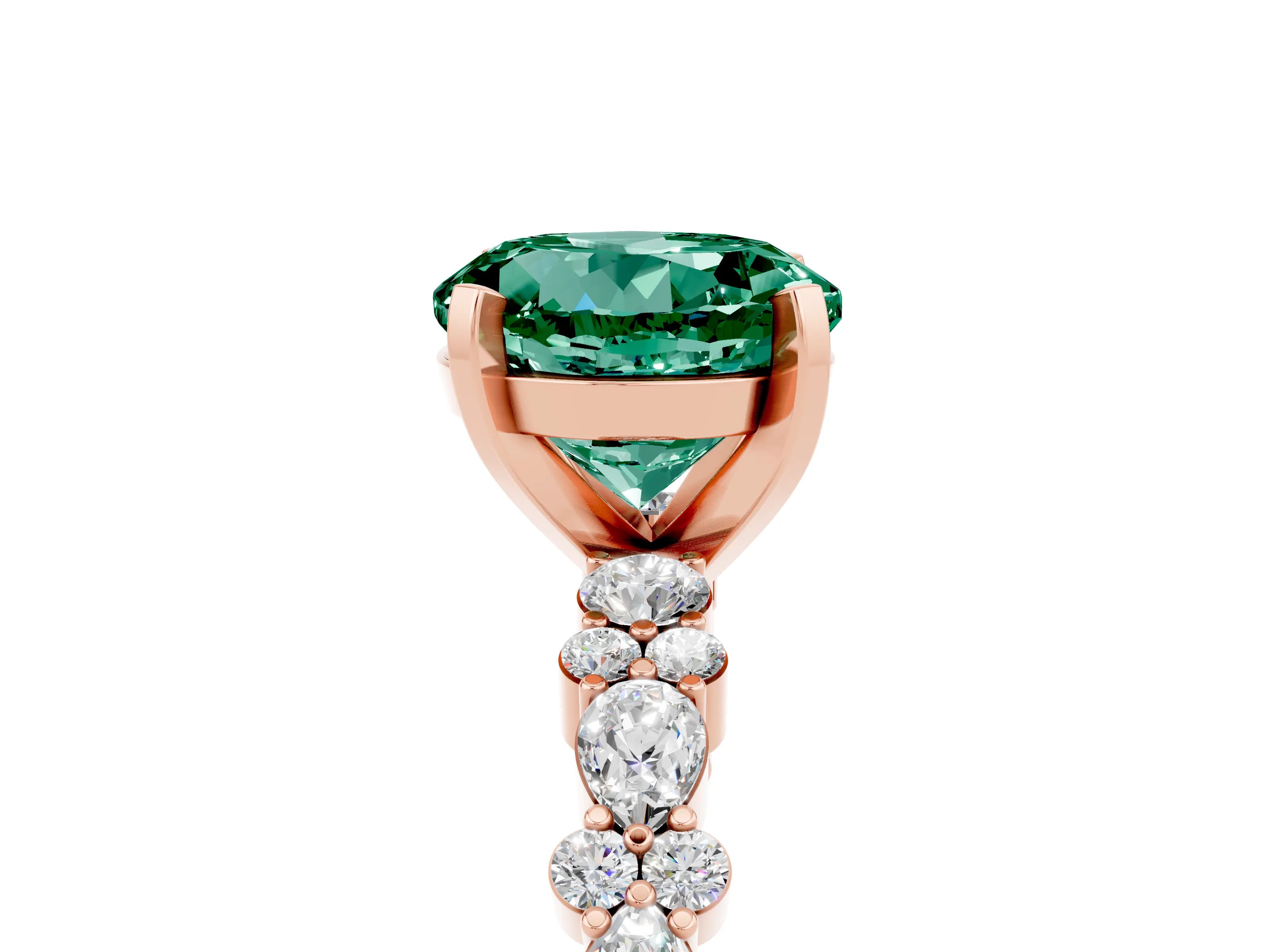 Rose gold Round Cut Green Sapphire Solitaire with Side Stones, Pave Band, Four-Prong Setting_41