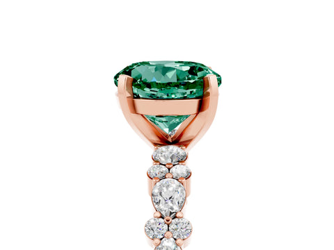 Rose gold Round Cut Green Sapphire Solitaire with Side Stones, Pave Band, Four-Prong Setting_41
