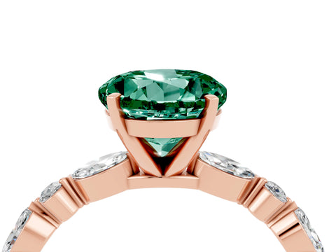Rose gold Round Cut Green Sapphire Solitaire with Side Stones on a Pavé Band and Four-Prong Setting_4
