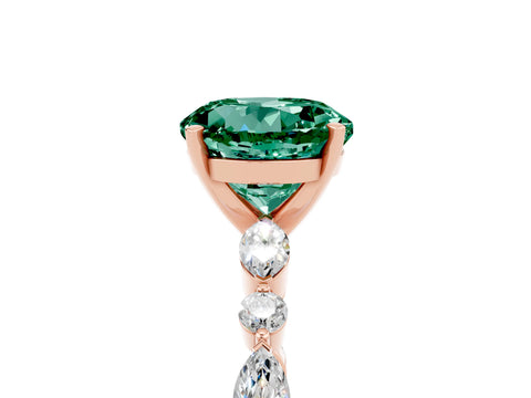 Rose gold Round Cut Green Sapphire Solitaire with Side Stones on a Pavé Band and Four-Prong Setting_5