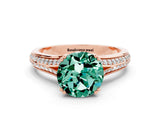 Rose gold Round Cut Green Sapphire Split Shank Engagement Ring with Pavé Band