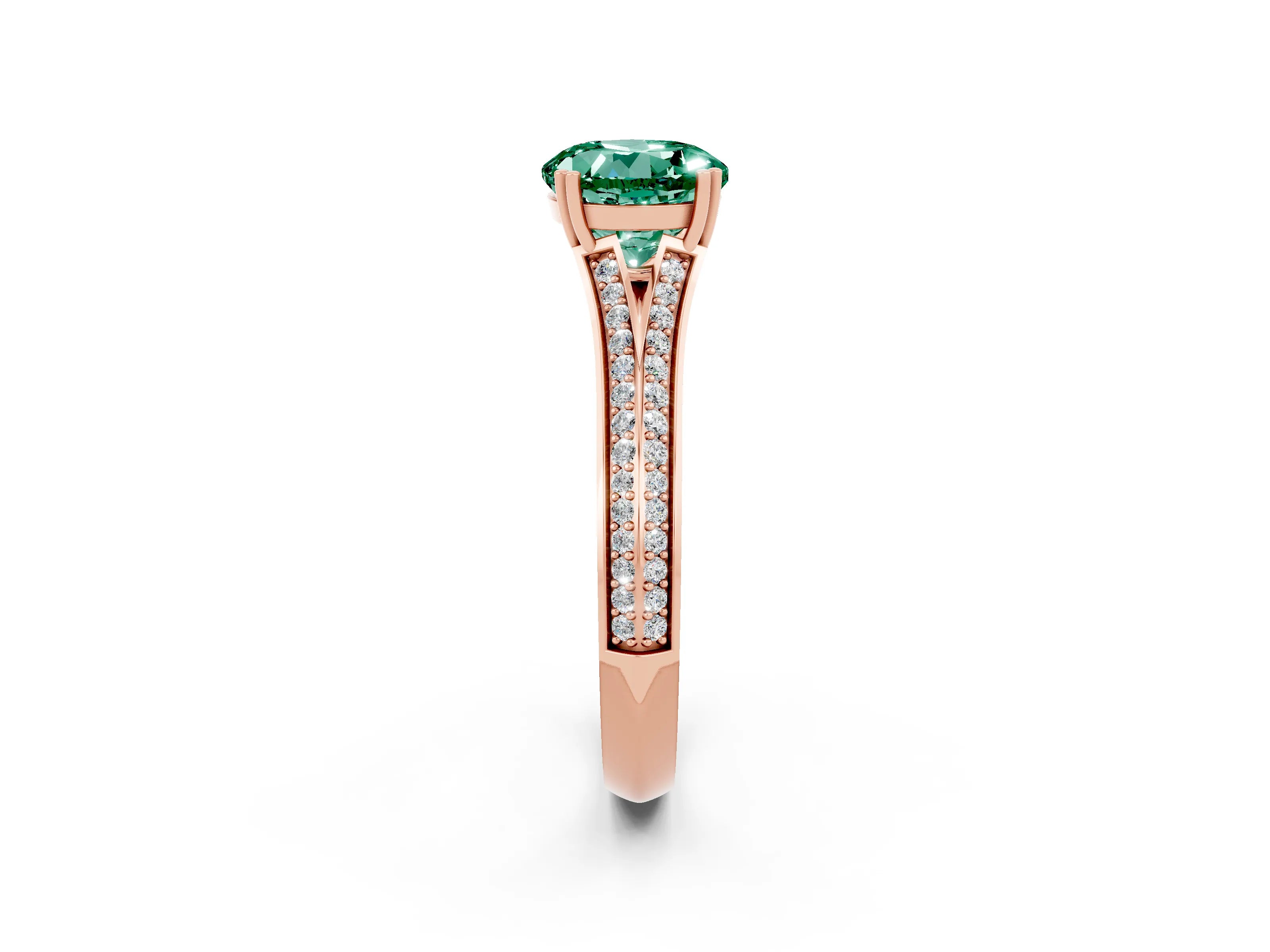 Rose gold Round Cut Green Sapphire Split Shank Engagement Ring with Pavé Band_2