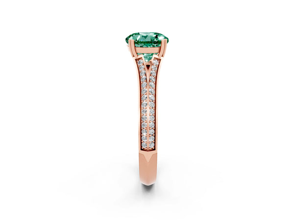 Rose gold Round Cut Green Sapphire Split Shank Engagement Ring with Pavé Band