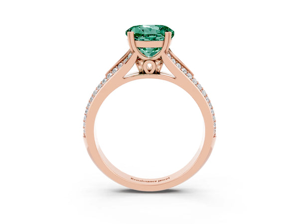 Rose gold Round Cut Green Sapphire Split Shank Engagement Ring with Pavé Band