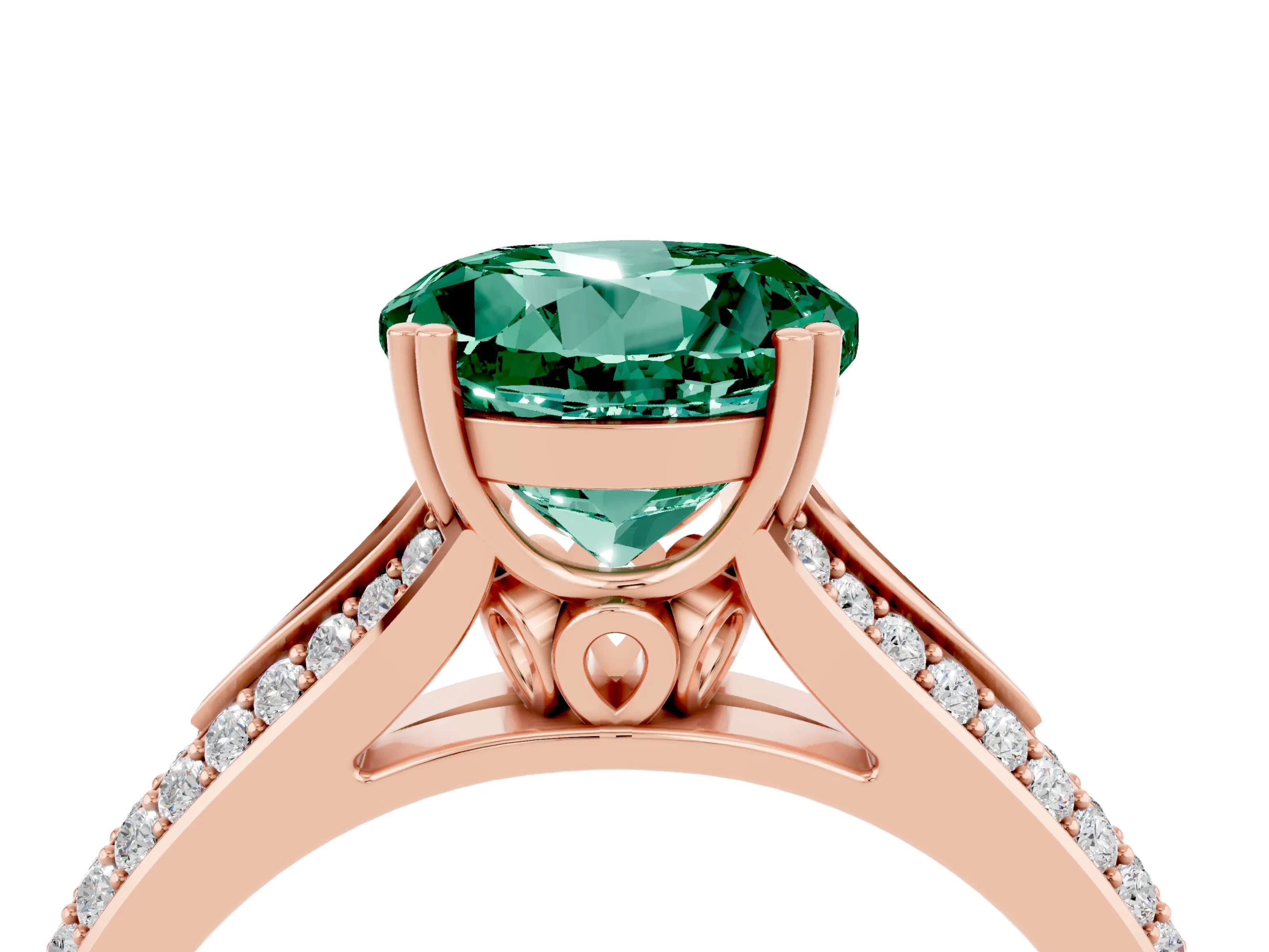 Rose gold Round Cut Green Sapphire Split Shank Engagement Ring with Pavé Band_4