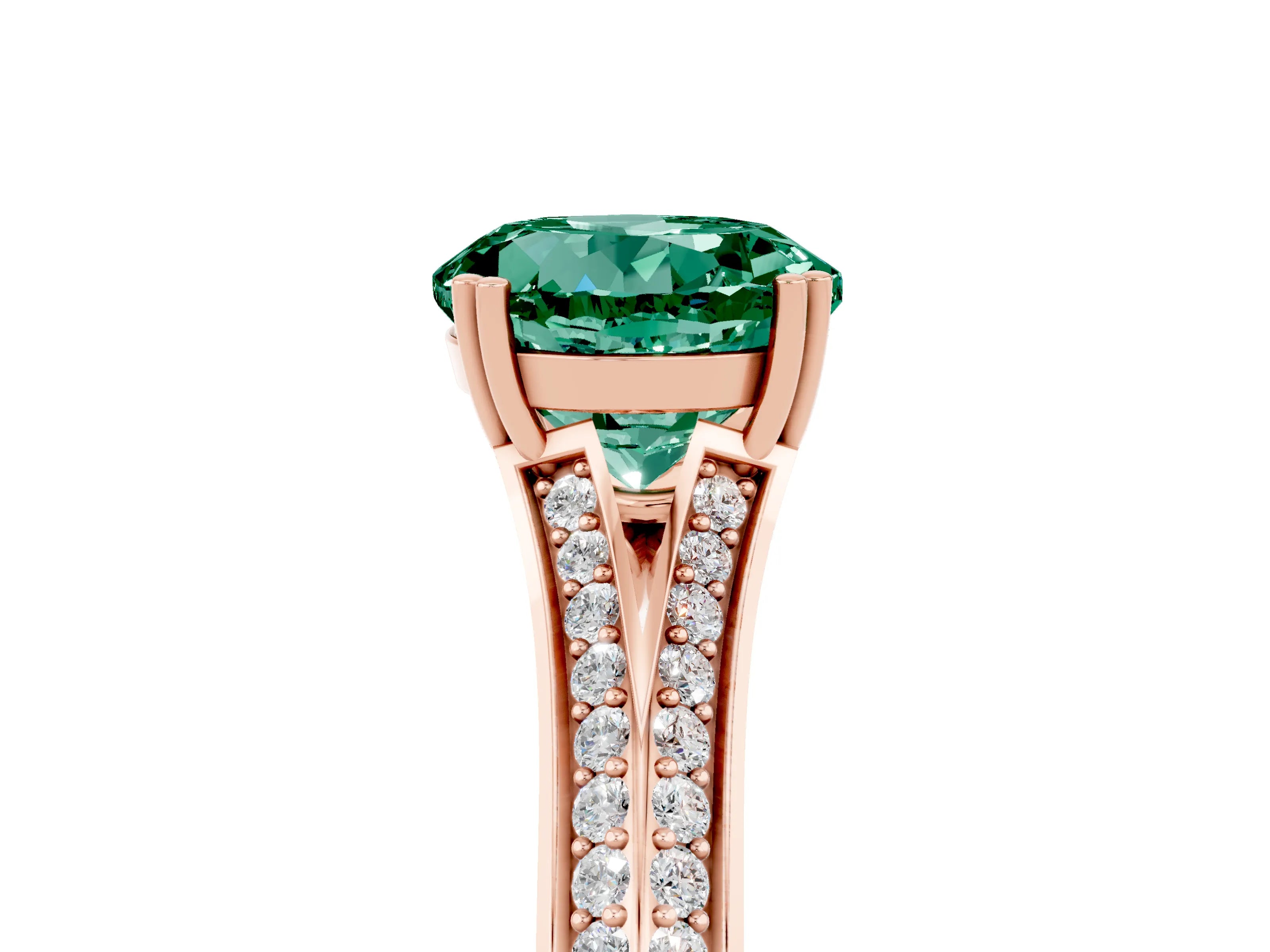 Rose gold Round Cut Green Sapphire Split Shank Engagement Ring with Pavé Band_5