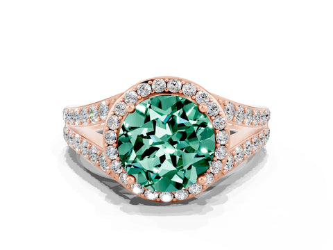 Rose gold Round Cut Green Sapphire Split Shank Halo Ring with Four-Prong Setting_12