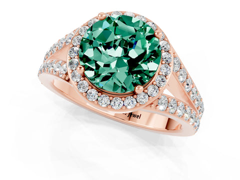 Rose gold Round Cut Green Sapphire Split Shank Halo Ring with Four-Prong Setting_13