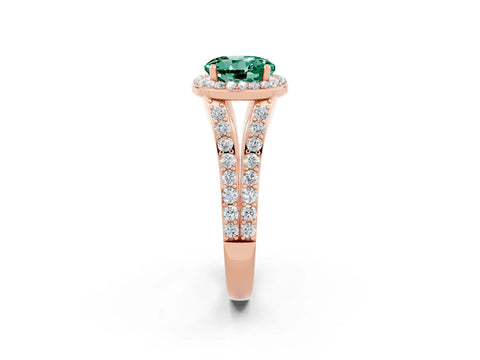 Rose gold Round Cut Green Sapphire Split Shank Halo Ring with Four-Prong Setting_14