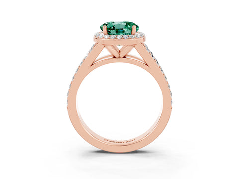 Rose gold Round Cut Green Sapphire Split Shank Halo Ring with Four-Prong Setting_15